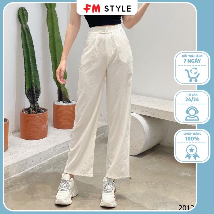 Quần ống suông nữ lưng cao chất đũi fmstyle, quần ống rộng nữ lưng cao phong cách hàn | Fmstyle Shop