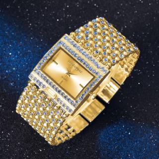 Đồng Hồ Quartz Nữ Mặt Vuông Đính Hột Xoàn Dây Thép Không Gỉ Sang Trọng