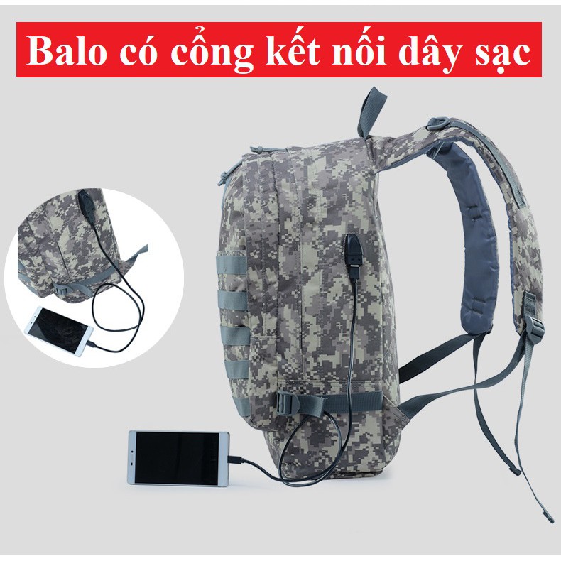 Balo Học Sinh Sinh Viên LEVEL 3 PUBG Có Thiết Kế Cổng Sạc Điện Thoại Vải Chống Thấm Nước Họa Tiết Rằn Ri Thời TRang