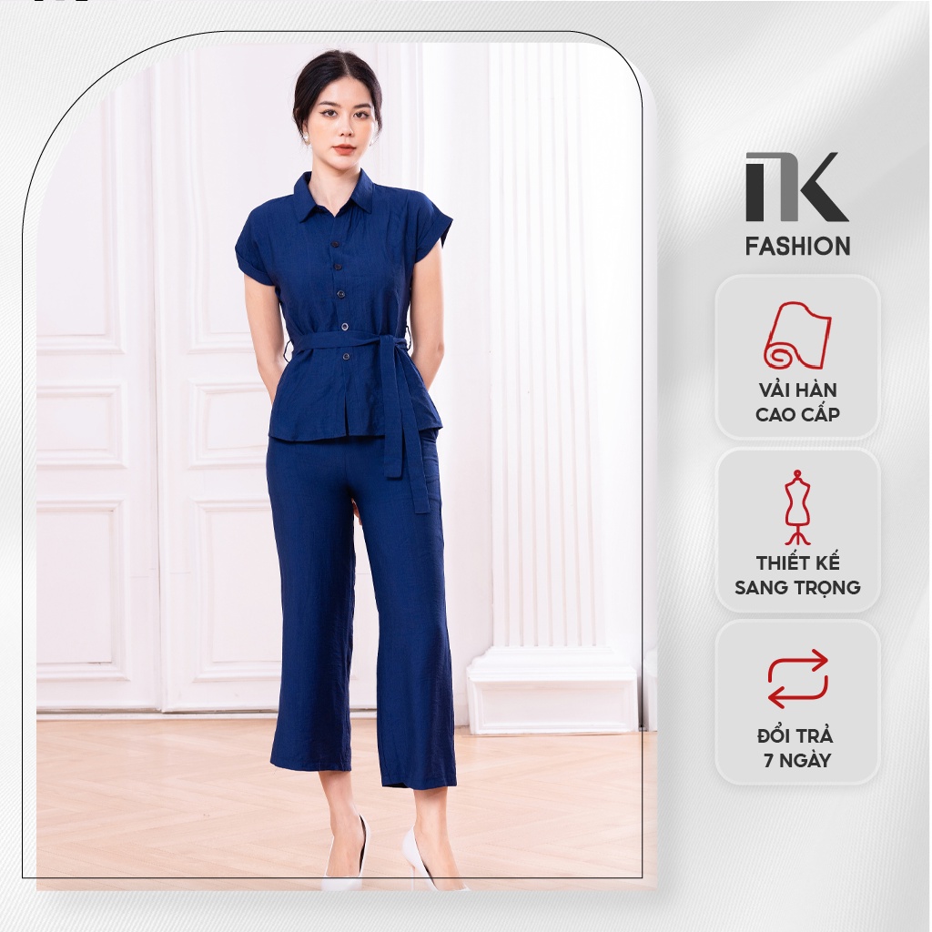 Bộ Đồ Nữ Công Sở NK Fashion Áo Sơ Mi Ngắn Tay Phối Quần Ống Rộng, Chất Liệu Vải Hàn Cao Cấp NKBD2204008