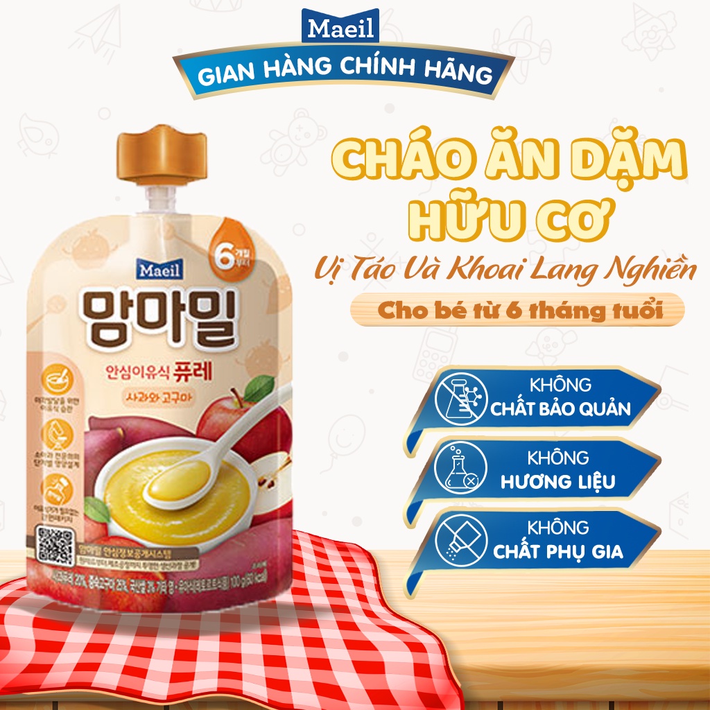 [Maeil chính hãng] Cháo ăn dặm hữu cơ Mam'ma Meal Táo và Khoai lang nghiền 6M 100g