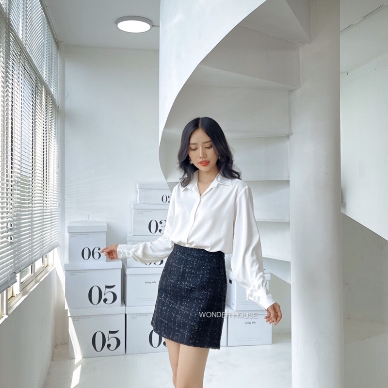 Áo WONDER HOUSE sơ mi basic tay bồng