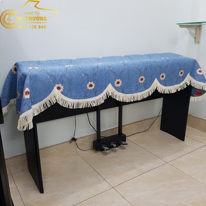 Khăn Phủ đàn Piano điện xanh dương phối Hoa Cúc