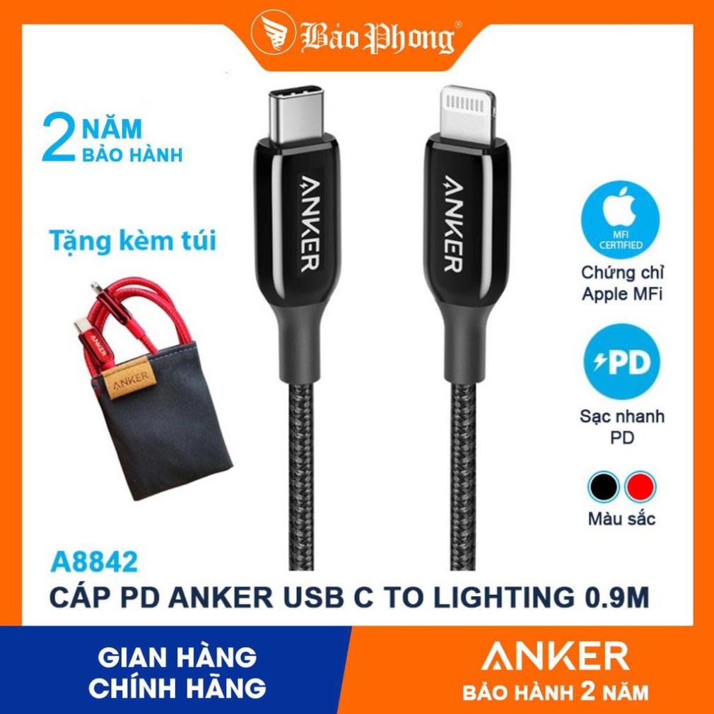 Dây Cáp sạc nhanh iPhone PD Anker A8842 Powerline 3 type C to Lighting 0.9m Cho iPad IP 12 11 Pro max 7 8 plus X xs XR