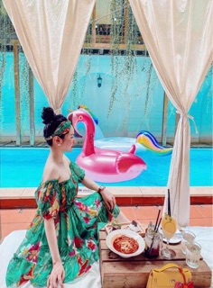 Đầm hoa xanh trễ vai 💐💐💐