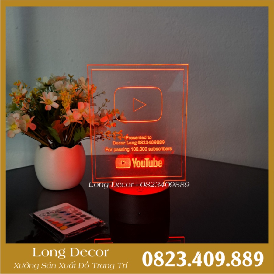 Đèn ngủ, Đèn decor led RGB nút Youtube, Nút Tiktok In tên theo yêu cầu
