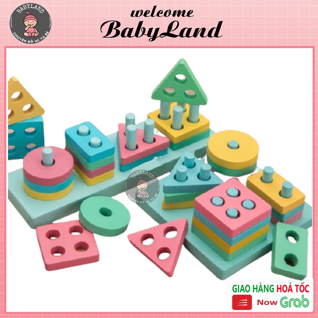 Bộ đồ chơi xếp hình bằng gỗ thả khối Montessori cho bé BABYLAND