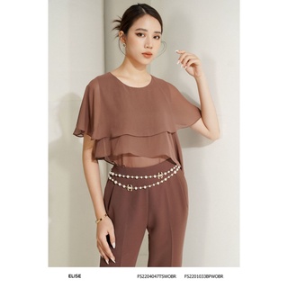 Áo sơ mi chiffon nâu bèo tầng thiết kế Elise FS2204047TSWOBR