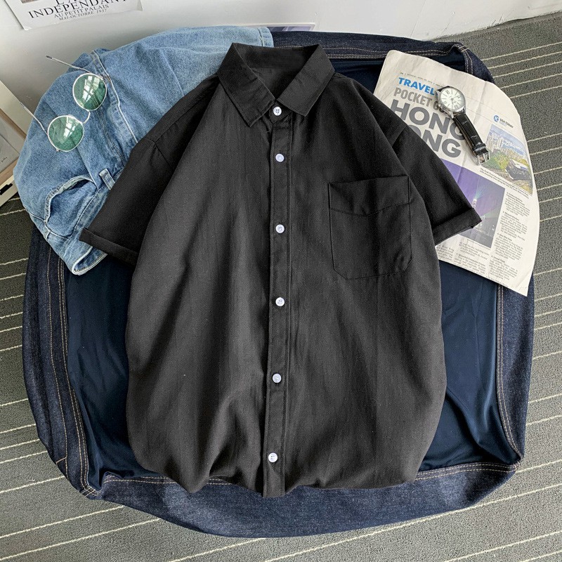 Áo Sơ Mi Ngắn Cộc Tay Unisex Đen Trắng Dễ Mặc Thoải Mái | BigBuy360 - bigbuy360.vn