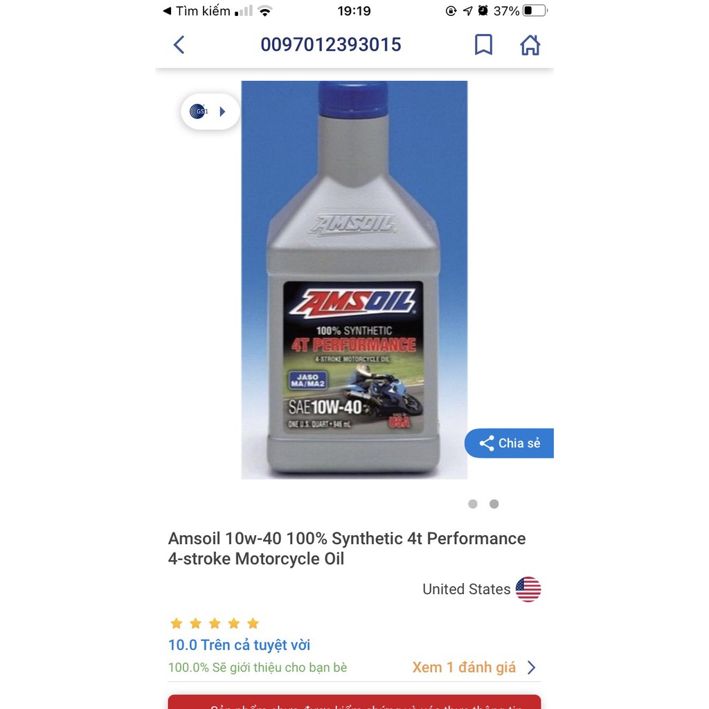 Nhớt AMSOIL  4T nhập MỸ 946ml 100% tổng hợp