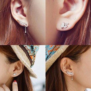Bông tai bất đối xứng thiết kế chuỗi dài hình lá cho nữ
