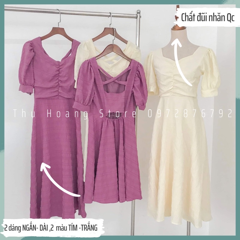 Đầm tiểu thư ullzzang hàn quốc hở lưng 2 màu trắng tím tay phồng dáng ngắn dài maxi váy xinh dự tiệc trễ vai | BigBuy360 - bigbuy360.vn