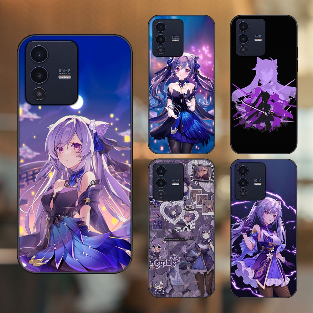 Ốp lưng Vivo V23 5G viền đen in hình Keqing Genshin Impact