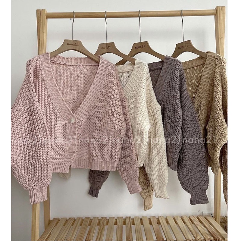 Áo Khoác Cardigan Len Hạt Gạo Dày Dặn Dáng Croptop M0521