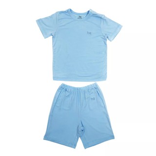 BU. Bộ bé trai/bé gái ngắn tay cài vai vải sợi tre (Blue)