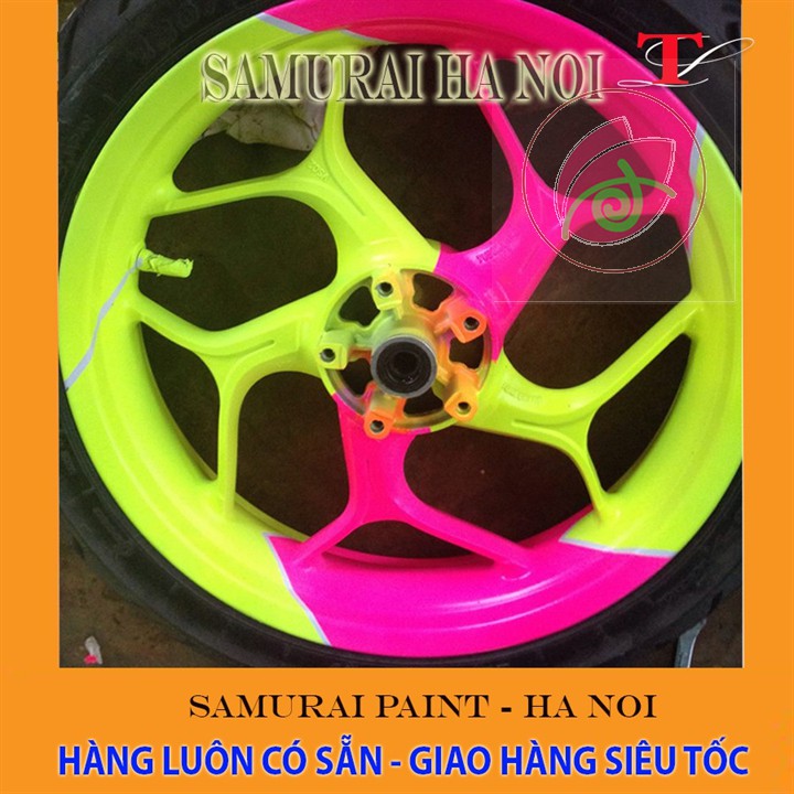 Chai sơn xịt Samurai 53 ** màu hồng huỳnh quang , sơn xịt phản quang màu hồng