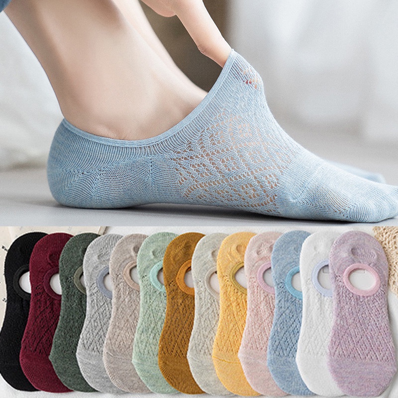 Vớ Thuyền Bằng Cotton Lưới Mỏng Mềm Thoáng Khí / Thoải Mái Thời Trang Hàn Quốc