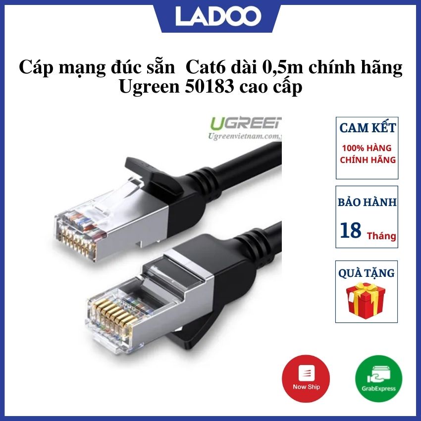 Cáp mạng đúc sẵn  Cat6 dài 0,5m chính hãng Ugreen 50183 cao cấp - Bảo hành 18 tháng