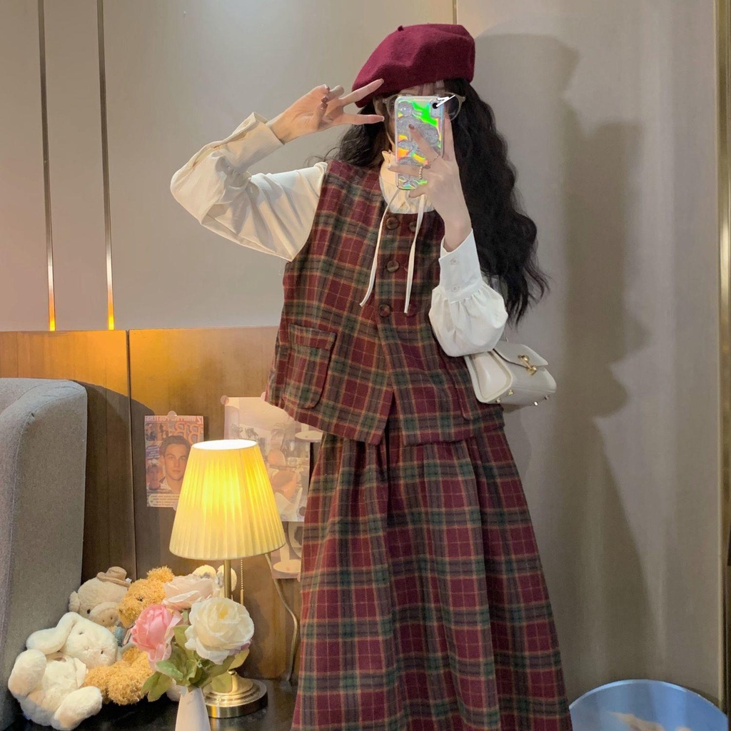 Bộ Áo Sơ Mi + Chân Váy Lưng Cao Thời Trang Cho Nữ