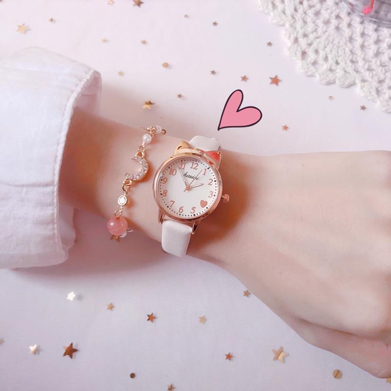 Đồng Hồ Analog Máy Quartz Nữ Mặt Trái Tim Dây Da
