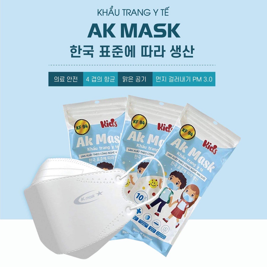 KHẨU TRANG TRẺ EM AK MASK KF94 - 4D SIÊU CHỐNG BỤI MỊN PM 3.0, VI KHUẨN_HÀNG CHÍNH HÃNG