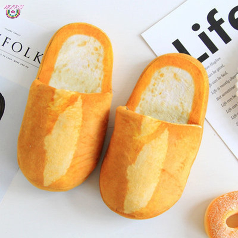 Dép bông đế mềm chống trượt hình bánh mì xinh xắn giúp giữ ấm
