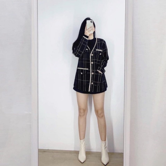 Sẵn đen M-L size khác (Oder k sẵn) áo dạ tweed