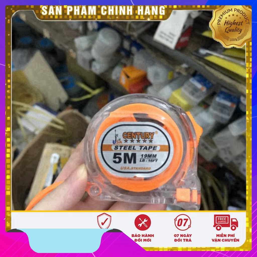 [Hàng chính hãng- Ảnh shop chụp ] Thước cuộn thép bản 25mm nhựa trong Century