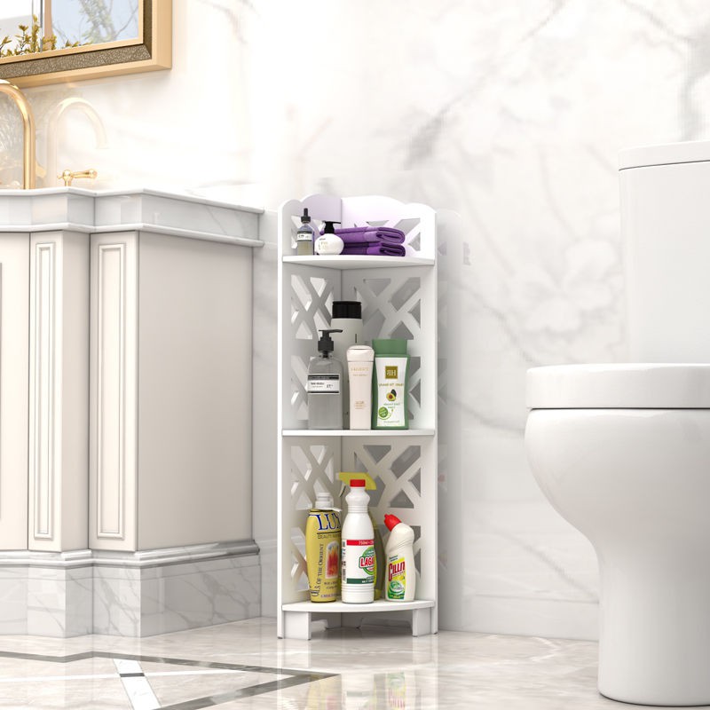 Giá nhà vệ sinh từ sàn đến trần hình tam giác gắn trên ba chân bàn trang điểm để đồ trong phòng tắm | BigBuy360 - bigbuy360.vn