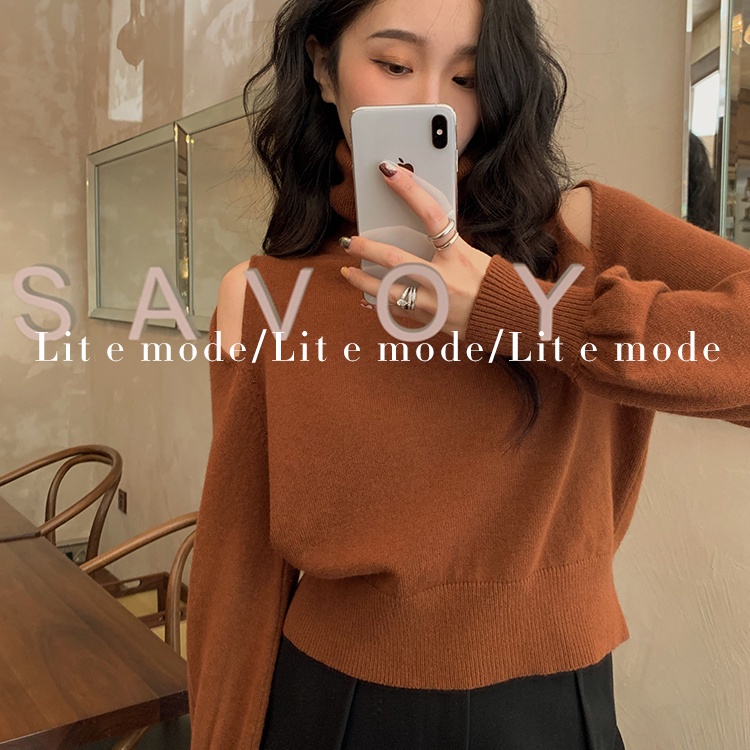 Áo sweater cổ lọ trễ vai thời trang thu đông phong cách Hàn Quốc dành cho nữ