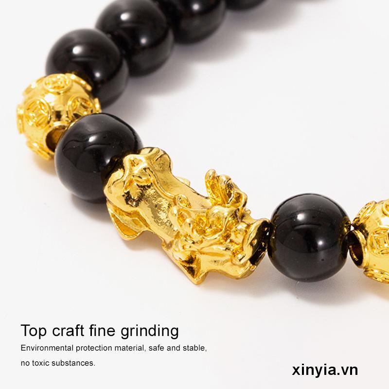 Vòng tay tì hưu phong thủy - hút tài lộc may mắn Chuỗi Hạt Đá Obsidian Mạ Vàng May Mắn Làm