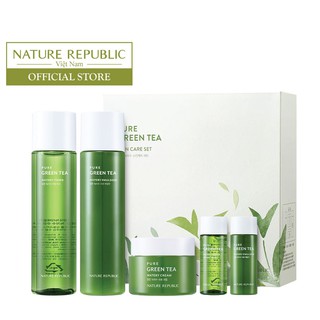 Set dưỡng ẩm chiết xuất từ Trà Xanh NATURE REPUBLIC Pure Green Tea Skincare Set 155ml