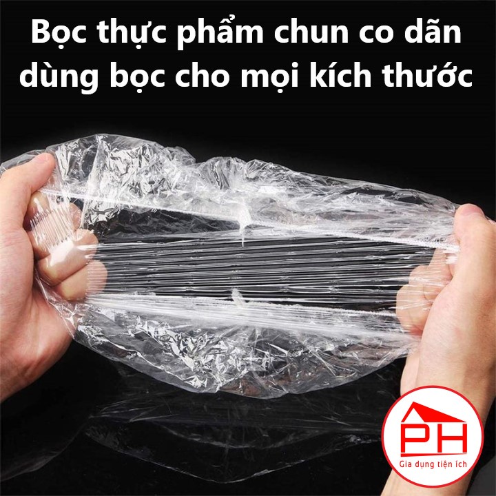 Túi 100 MÀNG BỌC THỰC PHẨM trái cây nhựa PE trong suốt an toàn vệ sinh có chun co giãn tiện lợi - Gia dụng Phước Hòa