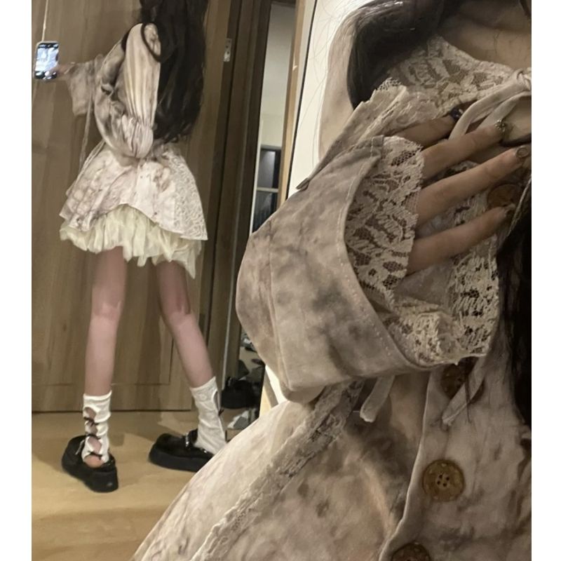 Bán Chạy!F &amp; X Set Áo Sơ Mi Cột Dây Tay Phồng + Chân Váy Lưng Cao Màu Nhuộm Thời Trang Mùa Hè Cho Nữ