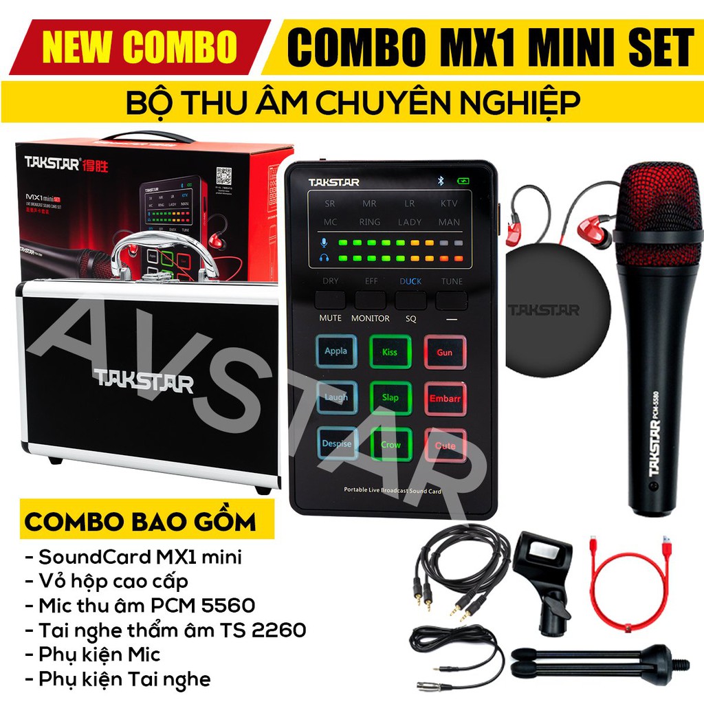 (FREESHIP)Combo bộ Mic Thu âm takstar MX1 mini, Hát Karaoke, Livestream cực hay, Đủ bộ, hàng bảo hành 1 năm