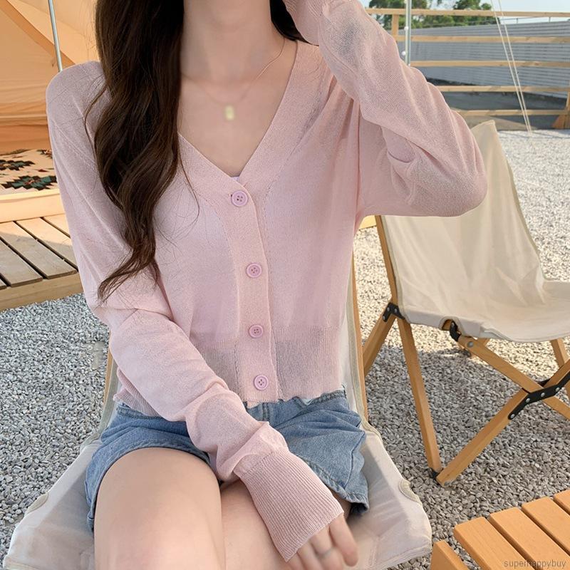 Áo Khoác Cardigan Dệt Kim Tay Dài Cổ Chữ V Phối Nút | BigBuy360 - bigbuy360.vn