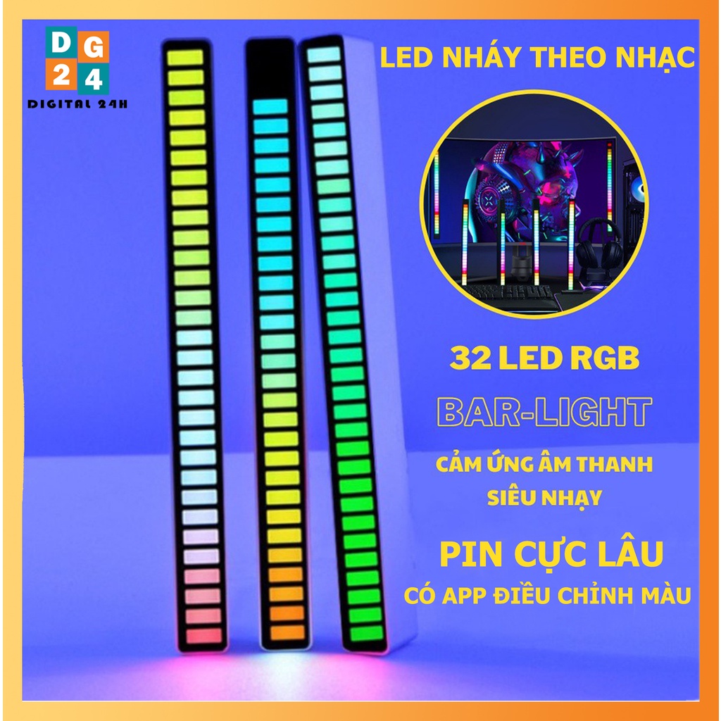 Thanh Đèn Led RGB Nháy Theo Nhạc, Có APP, Cảm Ứng Âm Thanh Bar-Light Tích Pin, Led Trang Trí Trên Máy Tính, Ô Tô