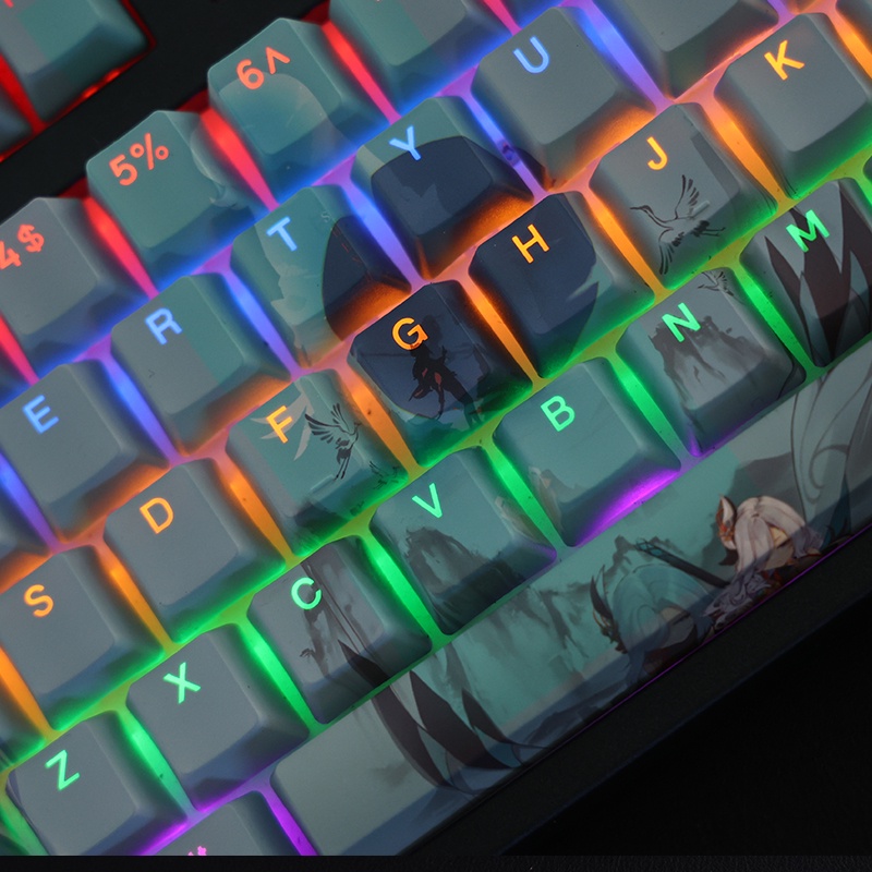 Shenhe Keycap Cherry Profile Genshin Impact Anime PBT Dye Sub Bàn phím cơ học truyền ánh sáng Keycap