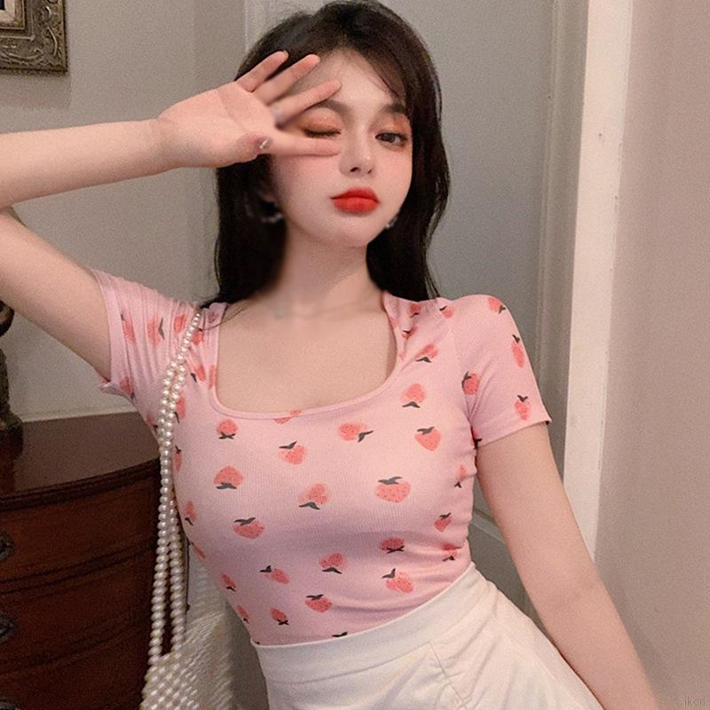 Áo Thun Croptop Tay Ngắn Cổ Vuông Dáng Ôm Thời Trang Mùa Hè Cho Nữ