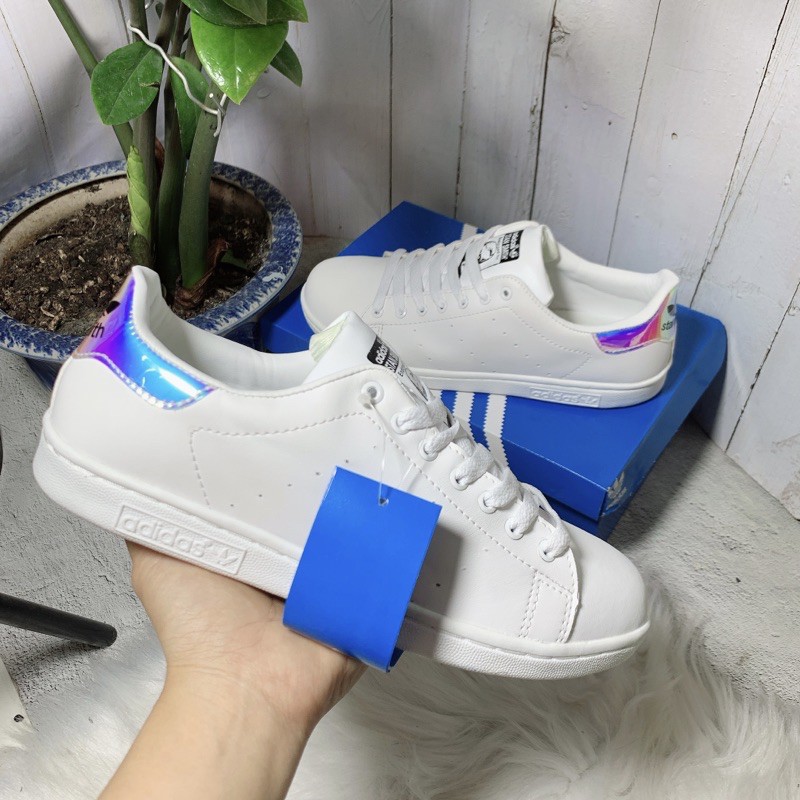 Giày Stan Smith nam nữ trắng gót bạc hologram loại đẹp chuẩn