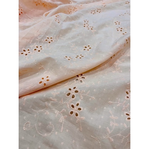 Vải Xô Boi cotton thêu màu cam nhạt pastel màu siêu cưng