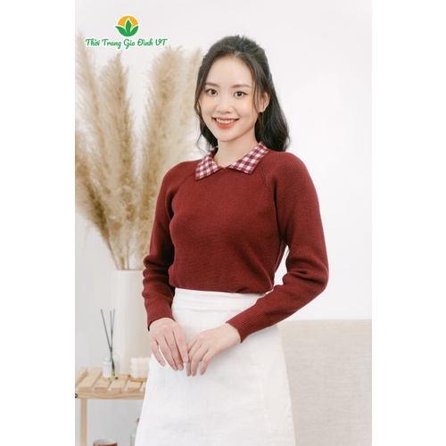 Áo len nữ cổ bẻ phối kẻ A15.2102- Thời trang gia đình VT | BigBuy360 - bigbuy360.vn