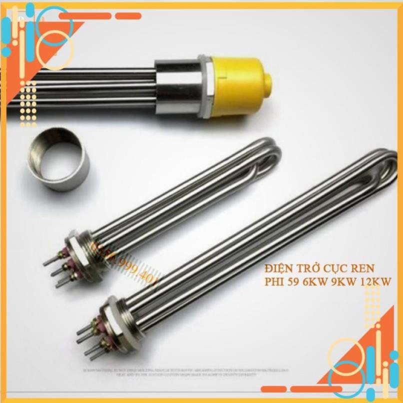 Điện trở củ ren phi 59 công suất 6kw, 9kw 12kw, 15kw, 21kw inox 304 hàng tốt.