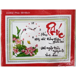 tranh thêu đồng hồ chữ phúc 222832