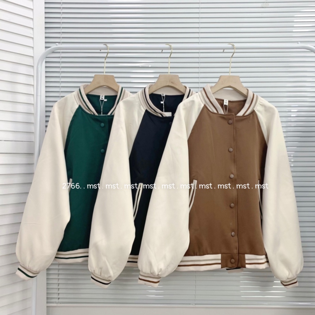 Áo khoác bomber bóng chày phối màu form rộng bo viền 2766 A1802N Nhung Nhớ