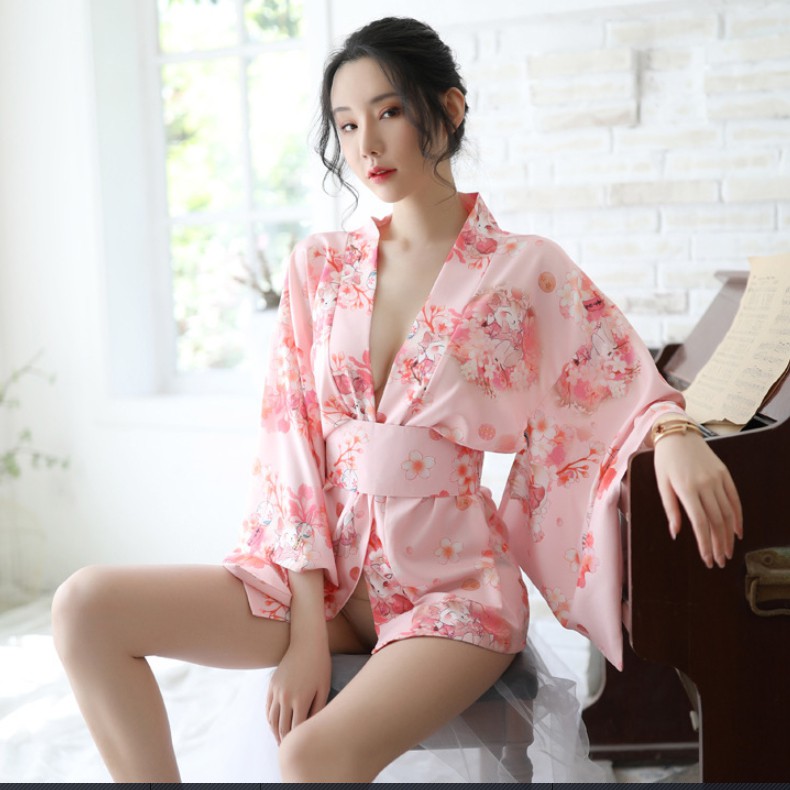 [Che tên] Đồ ngủ Kimono hồng hoa anh đào Nhật Bản