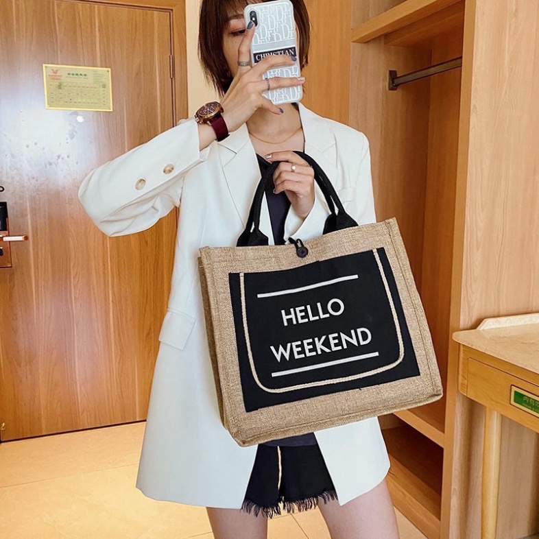 Túi cói hello weekend đủ 2 màu