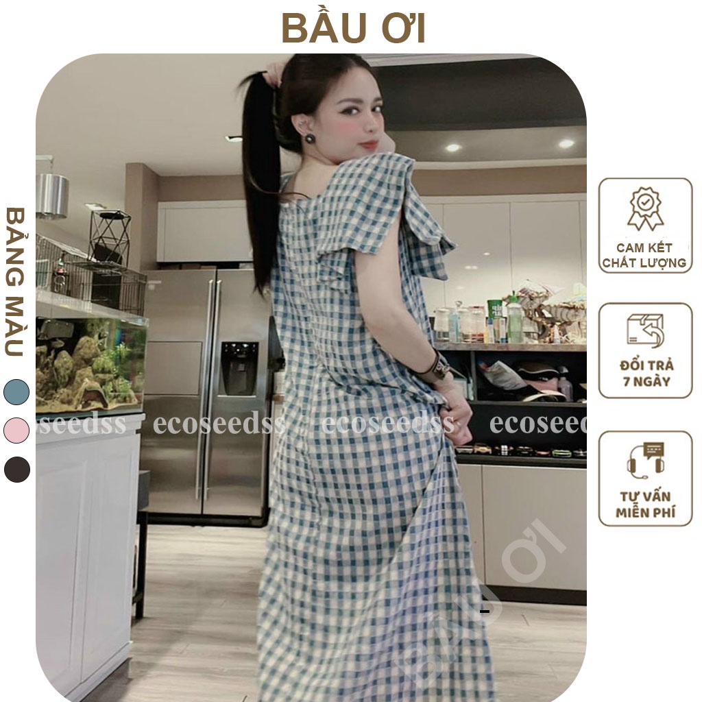 [BAUOII V57] VÁY BẦU KẺ CARO DÁNG SUÔNG CỔ VUÔNG CÓ TÚI - ĐẦM BẦU CÔNG SỞ THIẾT KẾ TRẺ TRUNG ĐI LÀM ĐI CHƠI ĐỀU ĐẸP