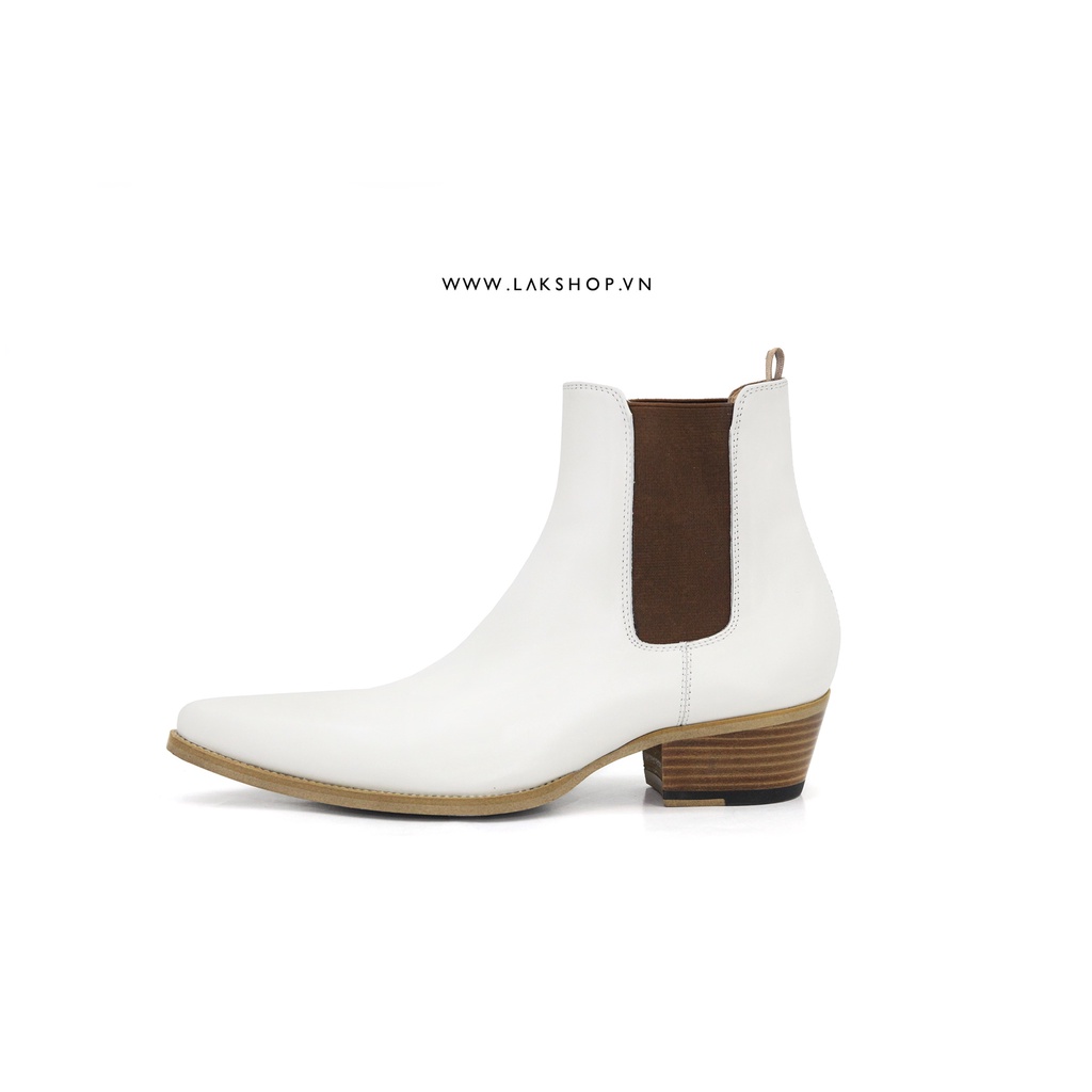 Giày Boots Trắng Jacno Chelsea Boot in Skiny Calfskin White/Brown