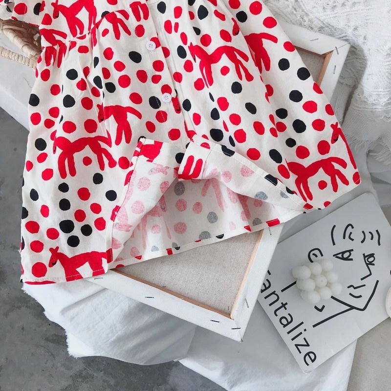 Đầm Công Chúa Tay Ngắn Họa Tiết Chấm Bi Thời Trang Hàn Quốc Cho Bé Gái